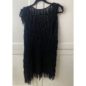 Y2K PQLA Crotchet Fringe Cardigan Black Women's Medium-Goth, Festival,Beach